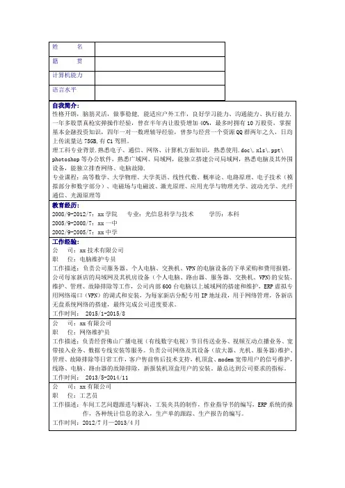 网络工程师个人简历