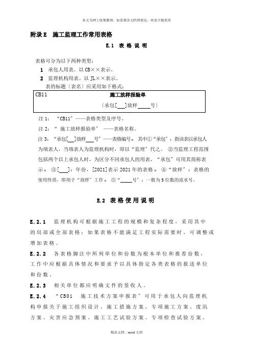 SL288水利工程施工监理规范全套表格(2021整理)