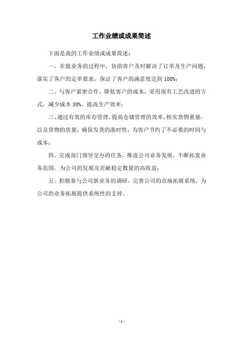 工作业绩或成果简述