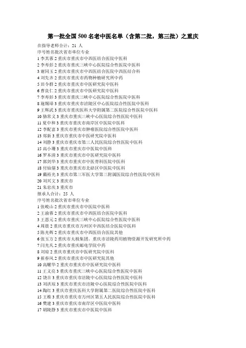第一批全国500名老中医名单(含第二批,第三批)之重庆
