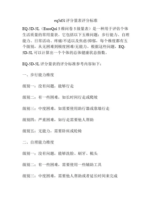 eq5d5l评分量表评分标准