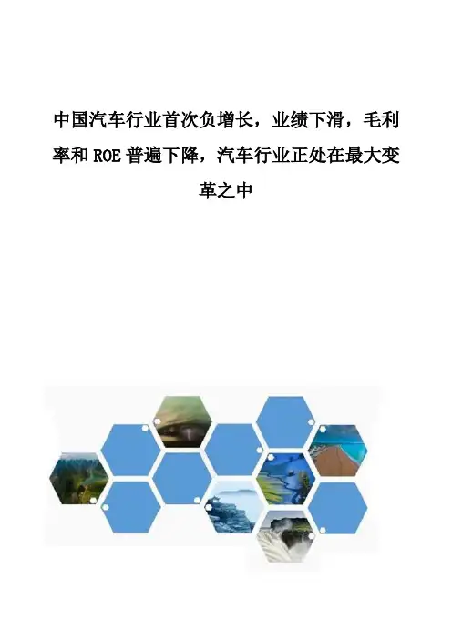 中国汽车行业首次负增长,业绩下滑,毛利率和ROE普遍下降,汽车行业正处在最大变革之中