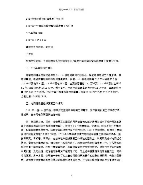 2021年电网建设迎峰度夏工作汇报