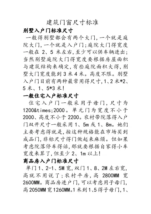 建筑门窗尺寸标准