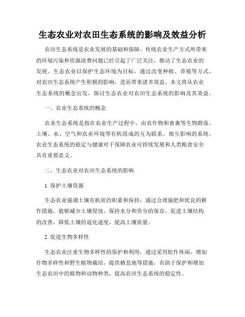 生态农业对农田生态系统的影响及效益分析