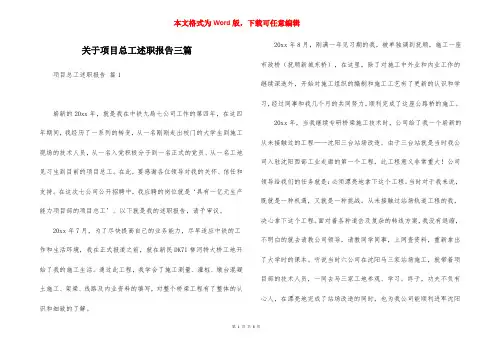 关于项目总工述职报告三篇