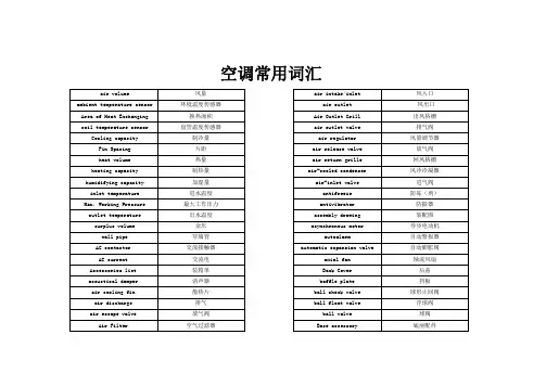 空调常用词汇