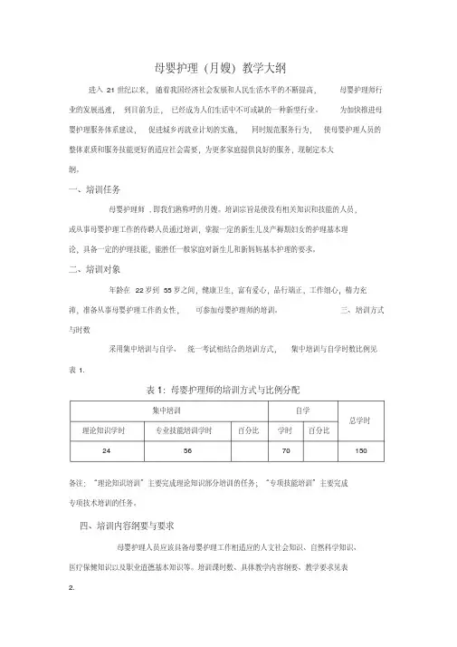 母婴护理(月嫂)教学大纲