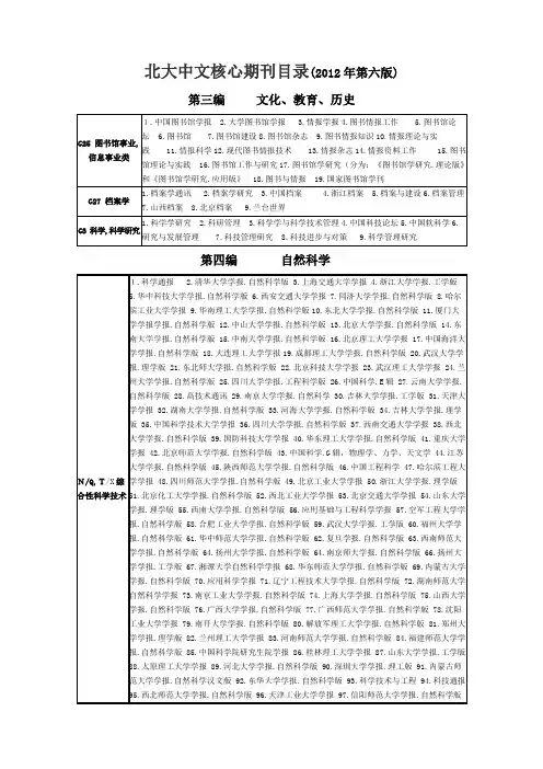 北大中文核心期刊(2012第六版)