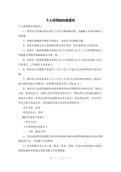 个人所得税自查报告