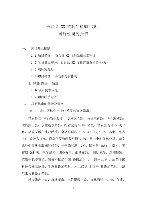 竹制品精加工项目建设建议书