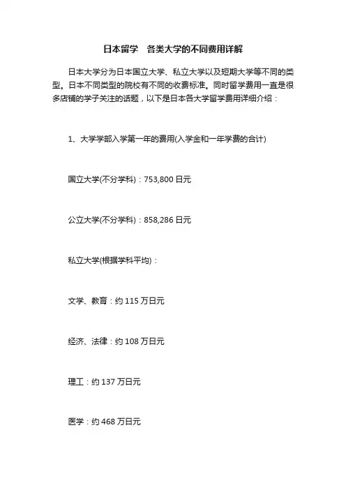 日本留学　各类大学的不同费用详解