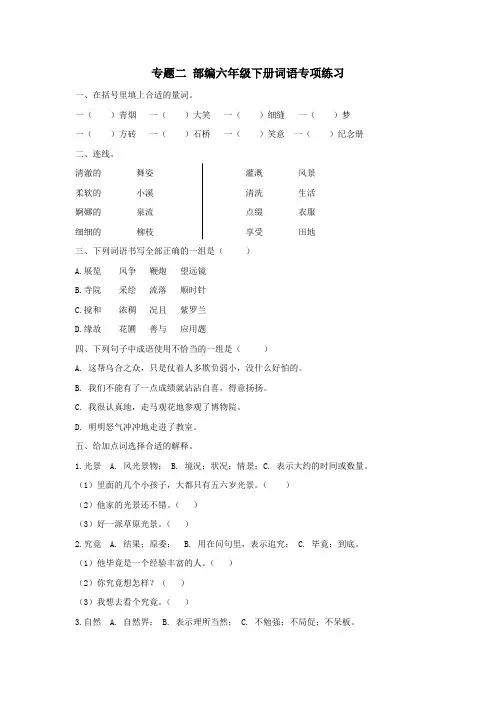 统编-部编版六年级下册语文：期末复习词语专项