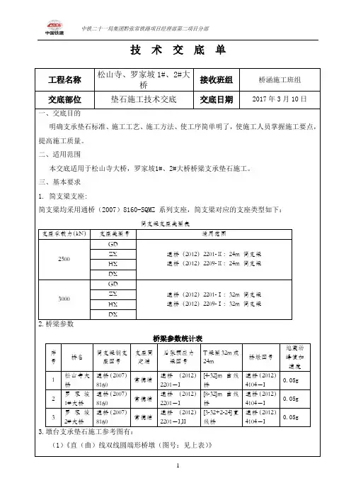 新建黔张常铁路简支T梁垫石交底