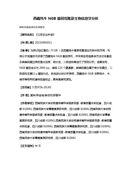 西藏牦牛 NGB 基因克隆及生物信息学分析