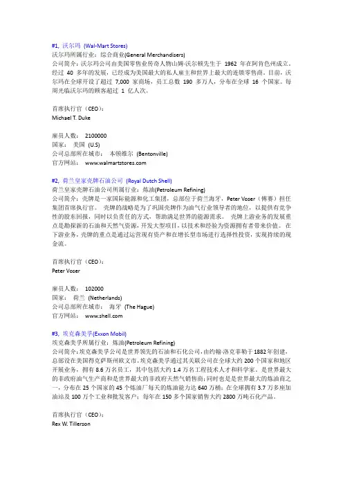 世界500强公司简介(完整版)