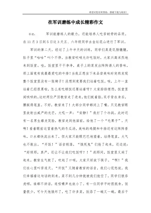 在军训磨练中成长精彩作文