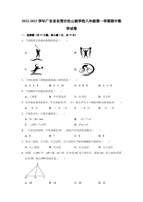 广东省东莞市东莞中学松山湖学校2022-2023学年八年级上学期期中数学试卷
