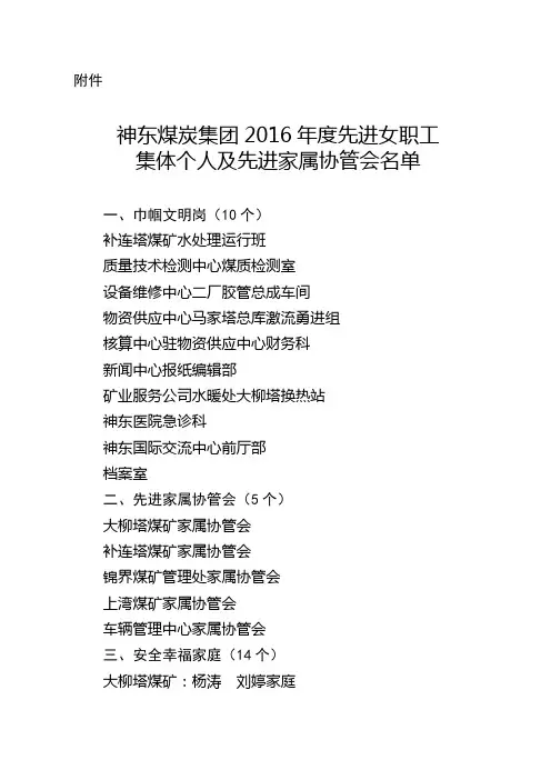煤炭集团公司2016年度各类先进名单 (1)