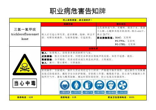三氯一氟甲烷-职业病危害告知牌