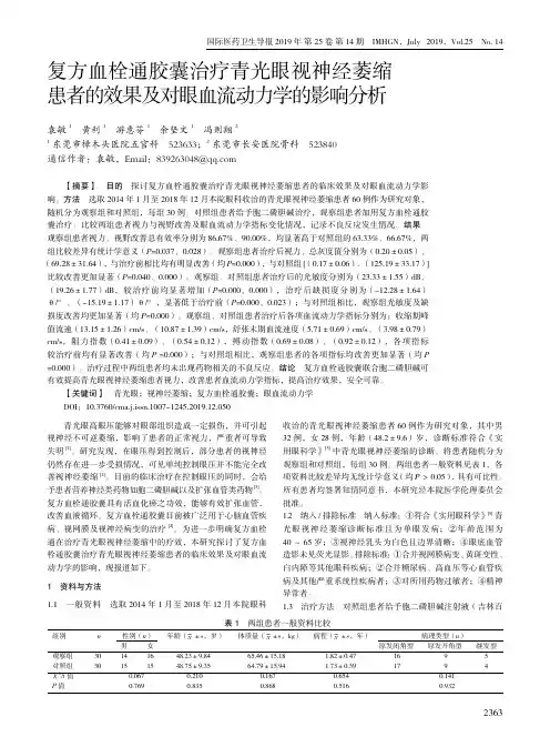 复方血栓通胶囊治疗青光眼视神经萎缩患者的效果及对眼血流动力学