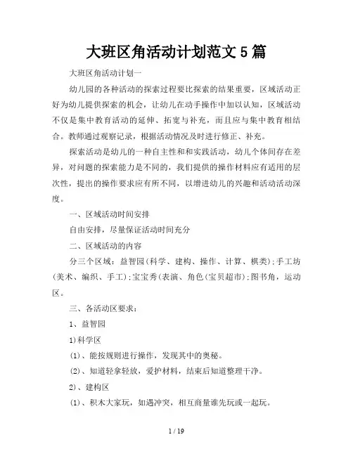 大班区角活动计划5篇