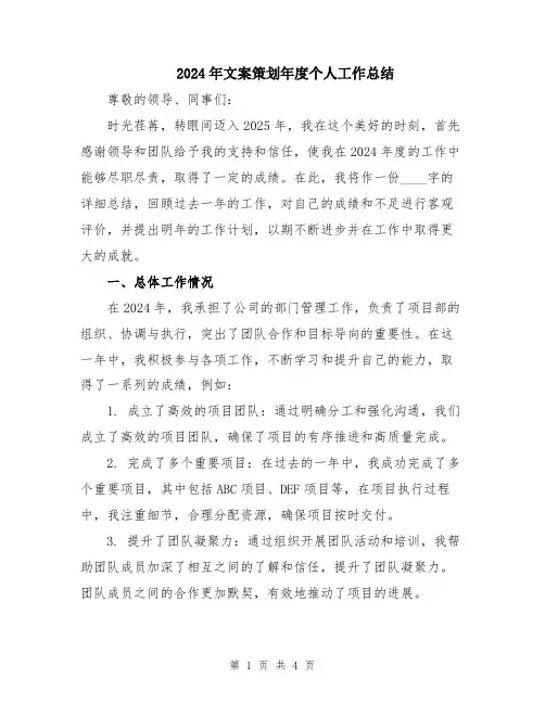 2024年文案策划年度个人工作总结