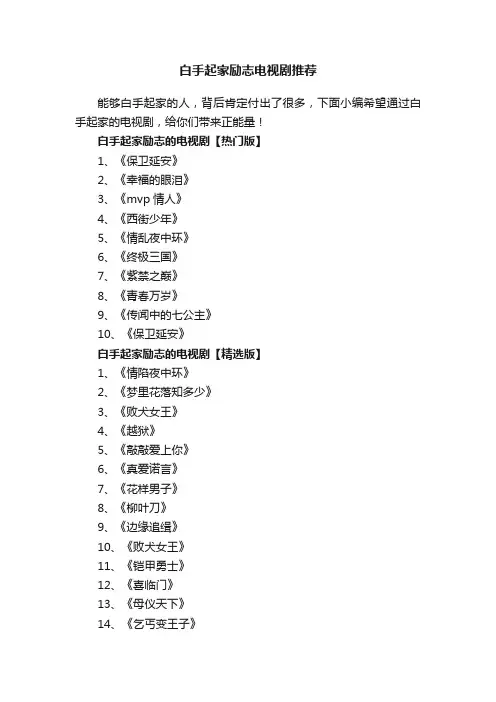 白手起家励志电视剧推荐