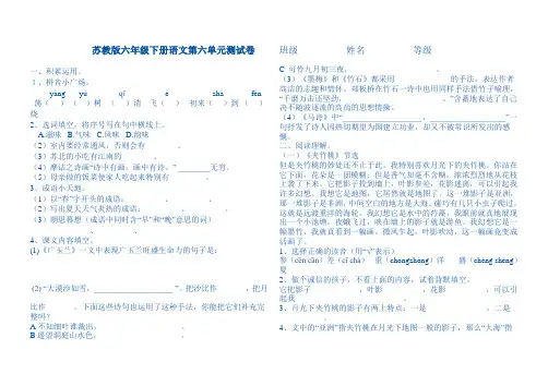 苏教版六年级下册语文第六单元测试卷