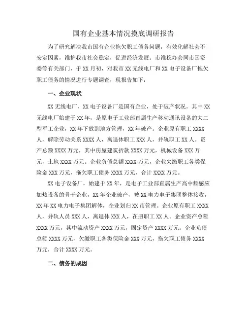 国有企业基本情况摸底调研报告