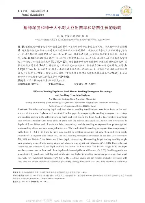 播种深度和种子大小对大豆出苗率和幼苗生长的影响 