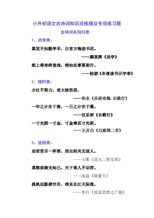 小升初语文古诗词知识点梳理及专项练习题
