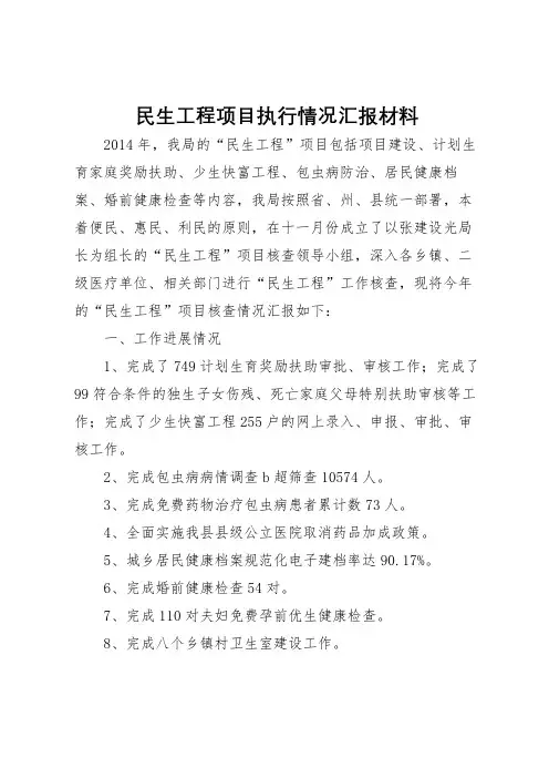 2022年民生工程项目执行情况汇报材料 