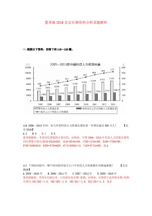 楚香凝2016北京行测资料分析真题解析