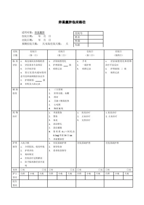 (完整版)卵巢囊肿临床路径