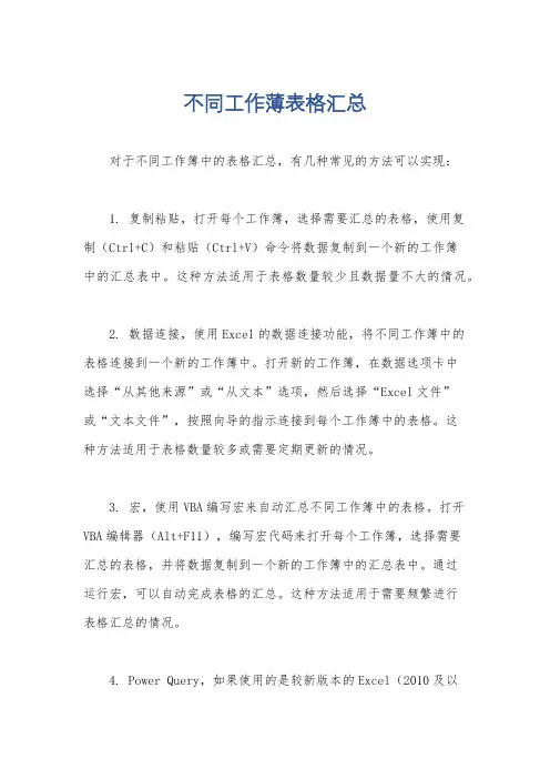不同工作薄表格汇总