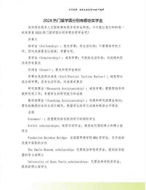 202X热门留学国分别有哪些奖学金.doc