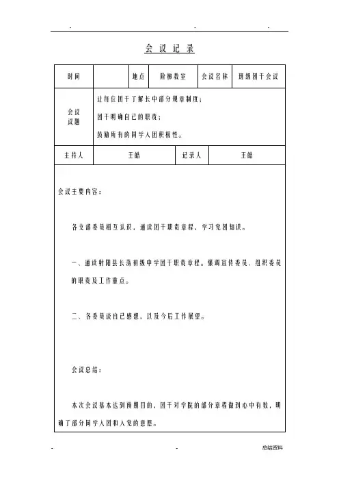 学校团总支会议记录
