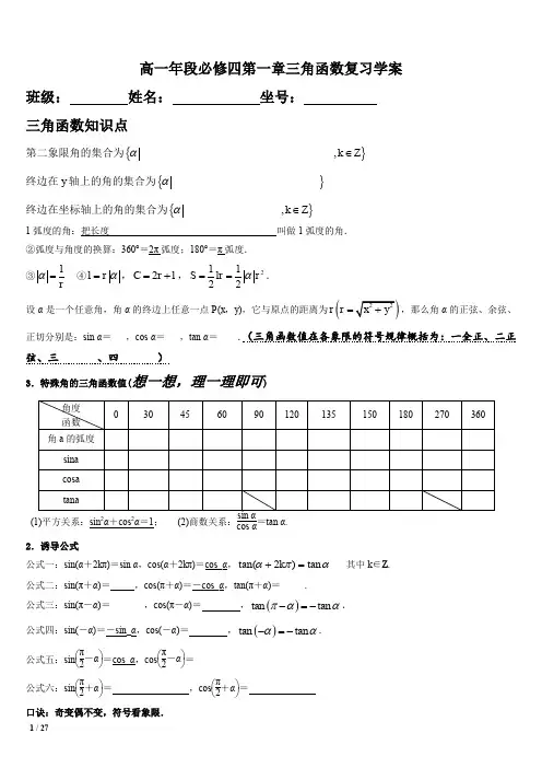 1--人教高中数学必修四 第一章 三角函数知识点归纳及精选例题及详解