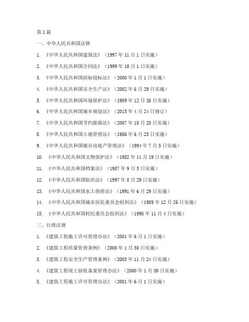 建筑工程适用法律目录(2篇)