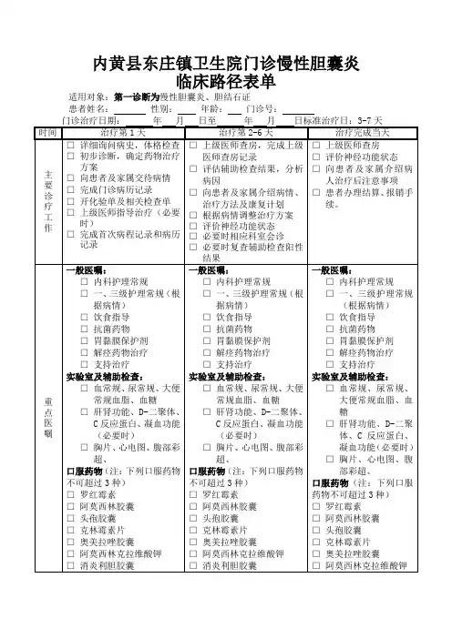 胆囊炎门诊临床路径