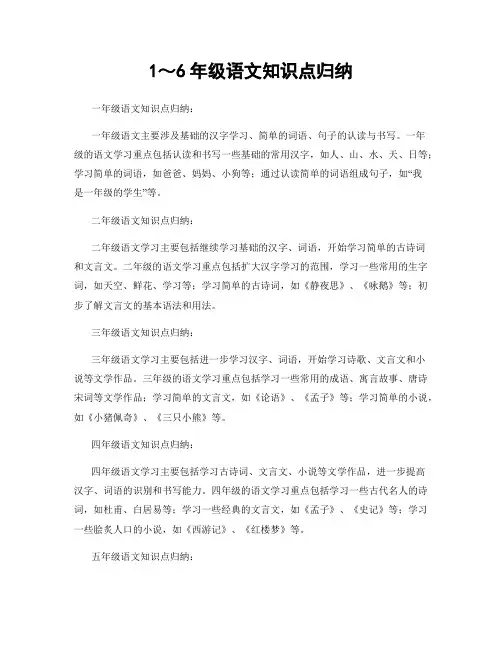 1～6年级语文知识点归纳