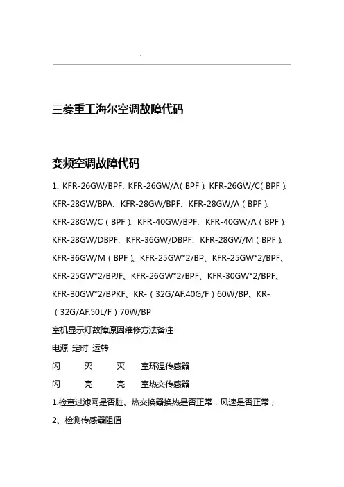 三菱重工海尔空调故障代码