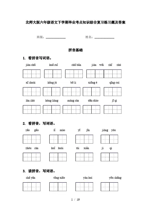 北师大版六年级语文下学期毕业考点知识综合复习练习题及答案