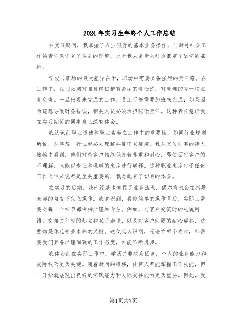 2024年实习生年终个人工作总结（5篇）