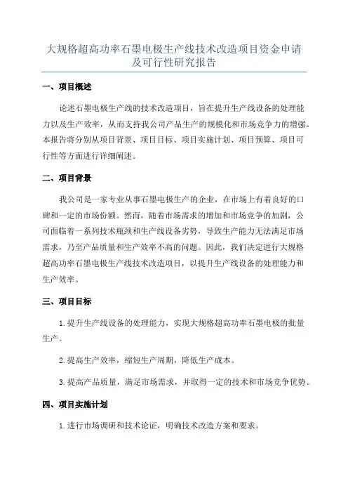 大规格超高功率石墨电极生产线技术改造项目资金申请及可行性研究报告