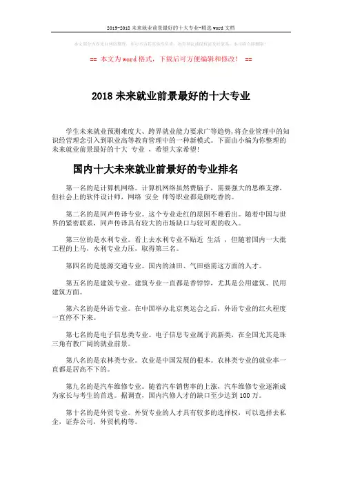 2019-2018未来就业前景最好的十大专业-精选word文档 (7页)