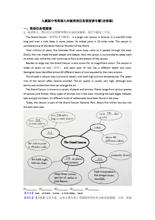 人教版中考英语九年级英语任务型阅读专题(含答案)