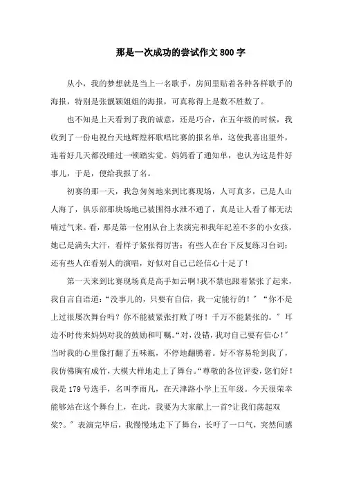 那是一次成功的尝试作文800字精选