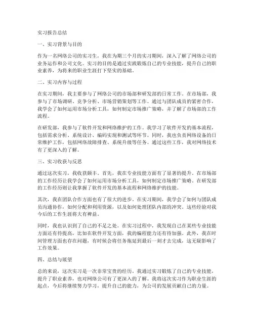 网络公司实习报告总结